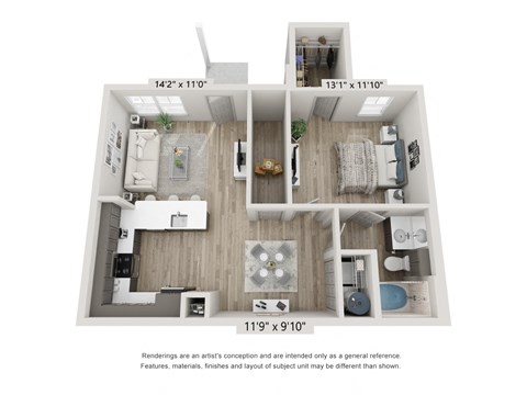 Floor plan for 1 bed, 1 bath, 780 sqft
